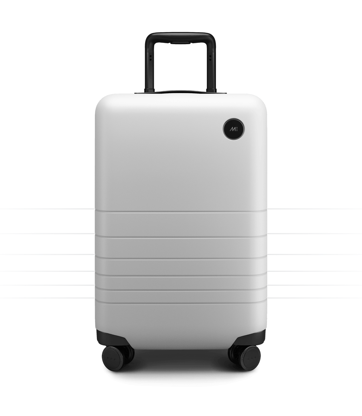 A front-facing Carry-On in Stellar White featuring horizontal ridges near the bottom.